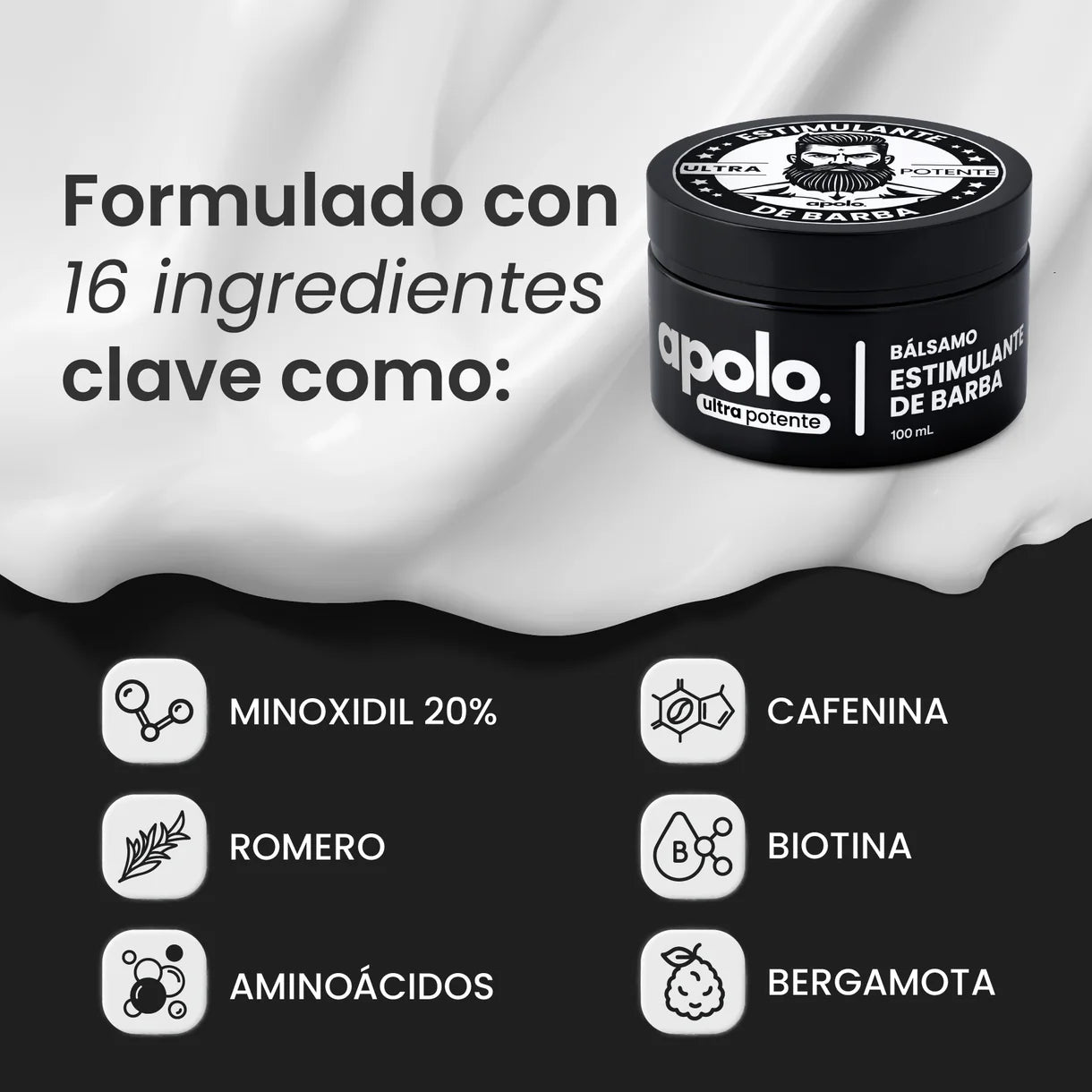 Bálsamo para Crecimiento de Barba Ultra Potente con Minoxidil 20% | 100mL